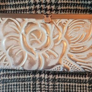 Patricia Nash Cream and Gold Floral Embossed Clutch